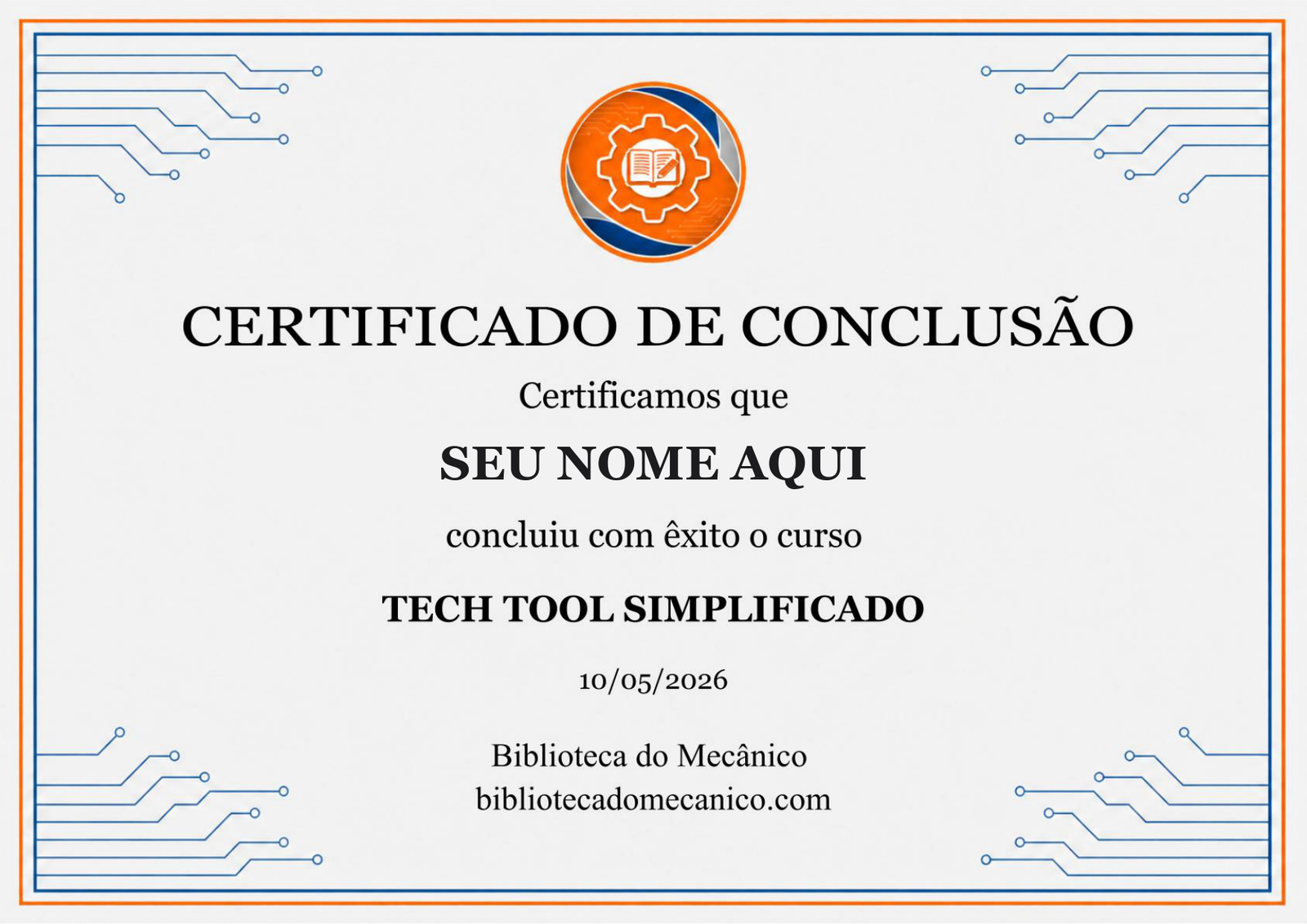 Certificado de conclusão do Tech Tool Simplificado