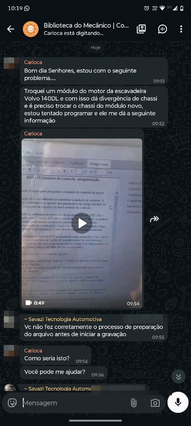 Print do grupo: aluno posta o problema às 09:51